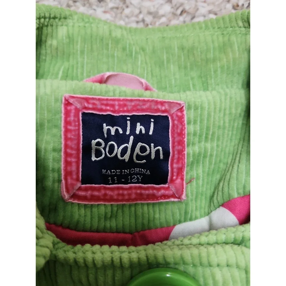Mini Boden Peacoat Girls 11-12Y Green Polka Dot Lined Corduroy Long Coat